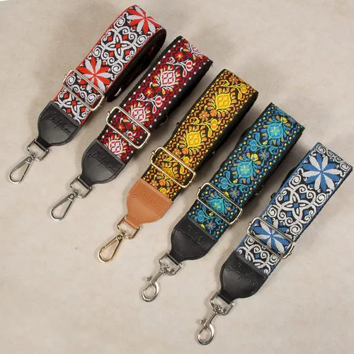 Vista 6 de Purse Strap, Jacquard Embroidered 2" Wide Soft Cotton & Leather Ends Purse Straps Replacement Crossbody Bag Straps (Jacquard Orange White)