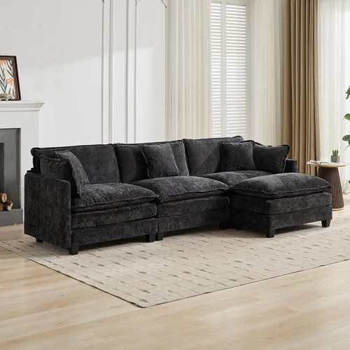 Vista 319 de Sofá seccional modular verde de 111.5", sofás seccionales grandes de 3 plazas para sala de estar, sofá nube oversized de tela chenille con otomana