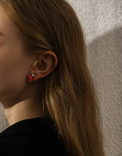 Vista 6 de Red Ladybird Earring Studs Black Spots Silver Bug Earrings for Halloween Christmas Birthday Cosplay