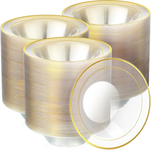 Vista 10 de Tanlade 100 cuencos de plástico con borde de 12 onzas, tazones desechables para sopa, elegantes para fiestas, postres, vajilla desechable