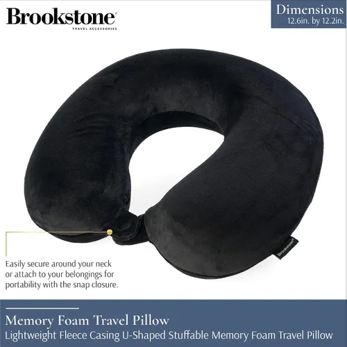 Vista 2 de Brookstone Almohada de viaje para el cuello - Funda de forro polar ligera en forma de U rellenable con espuma viscoelástica para viajes y soporte