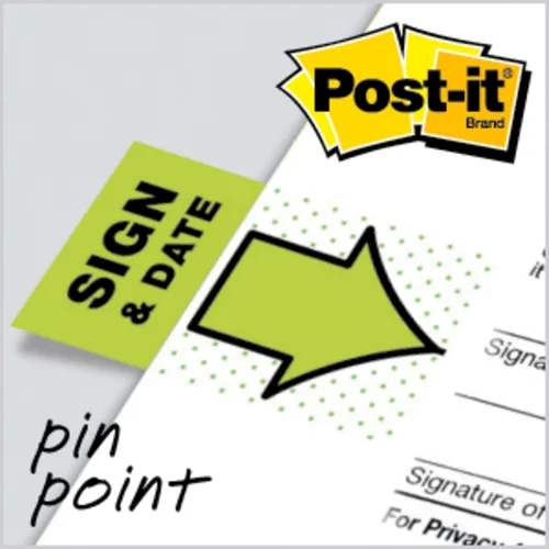 Vista 4 de Post-it Banderas 680-SD2, de 1 pulgada de ancho, verde, banderas de señal y fecha - Paquete de 24