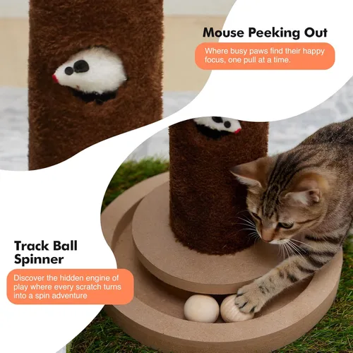Vista 5 de Woochpet Árbol pequeño para gatos con poste rascador y pista de bolas, torre verde para gatos con hojas realistas para gatitos y gatos pequeños