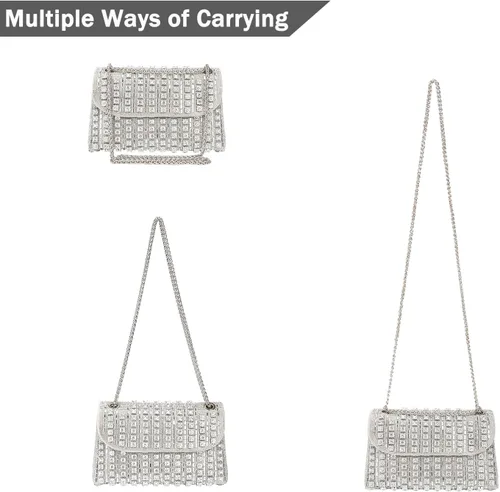 Vista 5 de Bolso de mano de noche con diamantes de imitación brillantes para mujer, bolso de hombro para boda, fiesta, baile de graduación