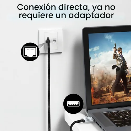 Vista 3 de Cable USB a Ethernet 3,3 pies, adaptadores USB 3.0 A a RJ45 macho de nylon, conexión Gigabit directa, compatible con laptop, PC de escritorio