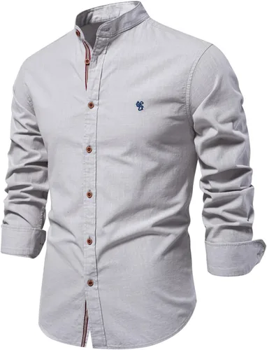Vista 5 de Generic Men's Medium Blue Cotton Casual Button Down Long Sleeve Shirt
