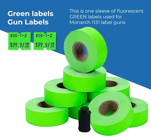 Vista 3 de Etiquetas verdes para pistola de precio Monarch 1131, 1 manga, 8 rollos, 20,000 etiquetas