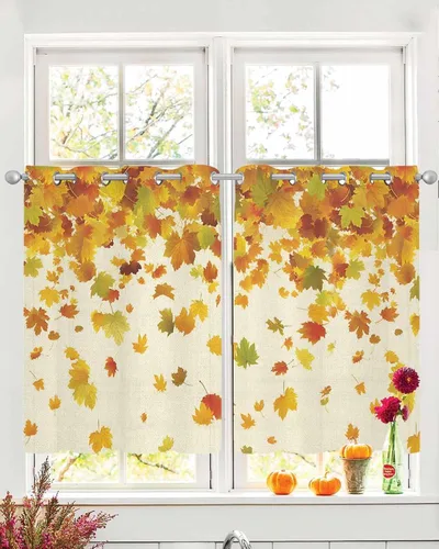 Vista 13 de Cortinas traslúcidas de hojas de eucalipto de 39 pulgadas de largo, juego de 2 paneles de cortinas para cocina, dormitorio, sala de estar, pasillo