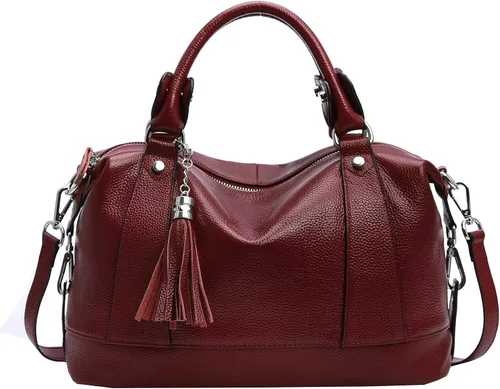 Vista 3 de Heshe - Bolsa de hombro de piel para mujer, con asa superior, bolsa cruzada