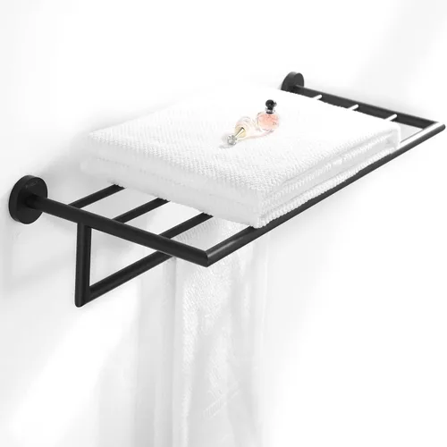 Vista 4 de Toalleros para baño, toallero negro mate, soporte para toallas de baño montado en la pared, barra de toalla de estilo hotel moderno de 26 pulgadas