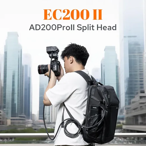 Vista 2 de Godox EC200 II - Cabezal de extensión para flash Godox AD200Pro II, extensor de cabeza de 200 W con cable de extensión de 2M, zapata fría de metal