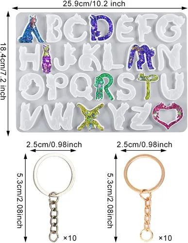 Vista 6 de iSuperb Moldes de resina del alfabeto, moldes de silicona para gatos, moldes de epoxi para manualidades, para joyería, collares, aretes, juego