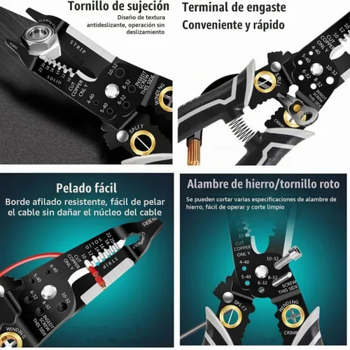 Vista 6 de Generic szhdxsy - Cortador y pelacables multifuncional, herramienta de pelacables 9 en 1, crimpadora, herramienta de cable con funciones de pelado