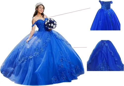 Vista 7 de Mauuwy Elegante vestido de quinceañera de tul con tirantes delgados, vestido de baile largo con apliques de encaje para mujer, Y86