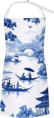 Vista 2 de Delantal de moda para mujer, resistente al agua, babero de bolsillo grande para cocina, lavavajillas