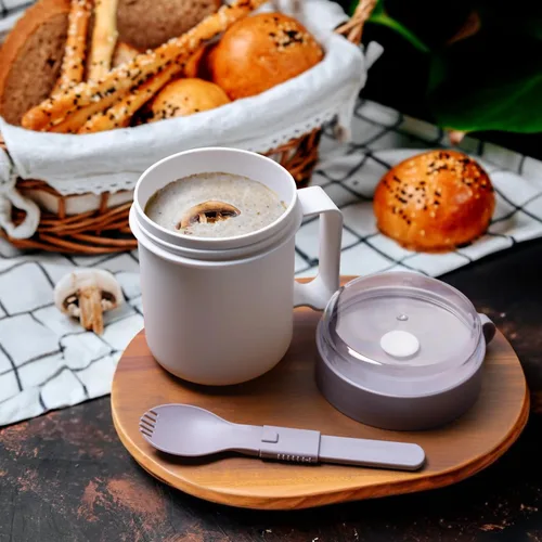 Vista 2 de MATICAN Taza de sopa para microondas con tapa, recipiente para sopa con tapa para fideos ramen, sopa, bebidas, apto para microondas, incluye Gris