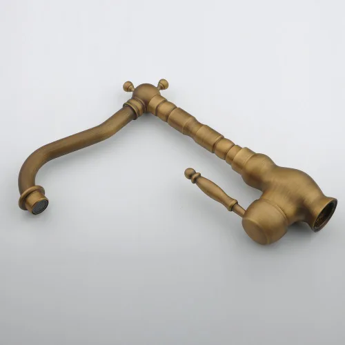 Vista 8 de Hiendure Latón antiguo diseñador único accesorios de fontanería de un solo agujero curva larga caño cocina grifo baño mezclador grifos