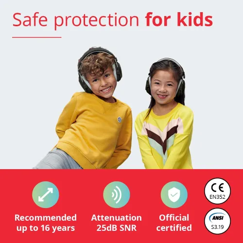 Vista 2 de Alpine Muffy Kids - Protección auditiva - Certificado CE y ANSI - Ajustable para edades de 3 a 16 años - Auriculares con cancelación de ruido