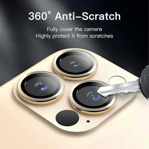 Vista 5 de JETech - Protector de lente de cámara para iPhone 13 Pro Max/13 Pro, dorado, 1 juego Vidrio templado 9H, cubierta de anillo individual de metal