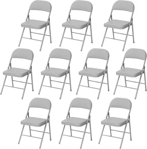 Vista 27 de Paquete de 4 sillas plegables negras, sillas plegables acolchadas con asiento y respaldo de piel sintética, sillas plegables de metal portátiles
