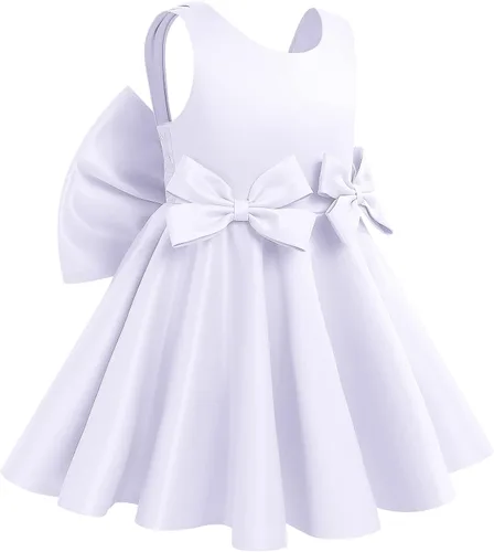 Vista 3 de IDOPIP Flower Girl Bowknot Tutu Dress for Toddler Baby Wedding First Communion Birthday Party Pageant Baptism Dresses