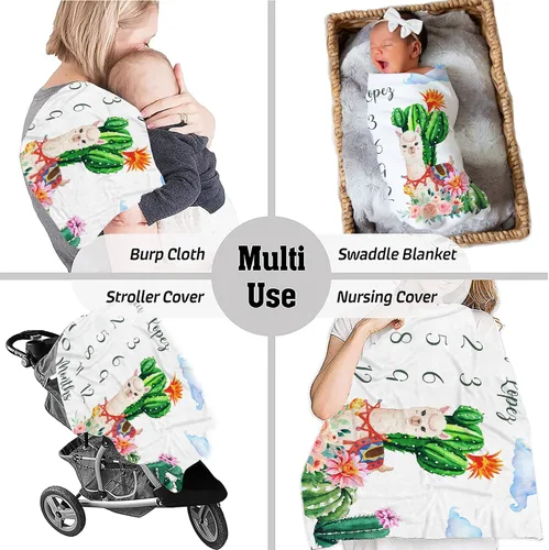 Vista 6 de Manta de bebé de alpaca personalizada, manta de bebé con nombre personalizado, decoración de guardería de cactus, recién nacido, regalos