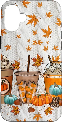 Vista 22 de iPhone 16 Thanksgiving Autumn Leaves Pumpkin Spice Knitted Print Phone Case