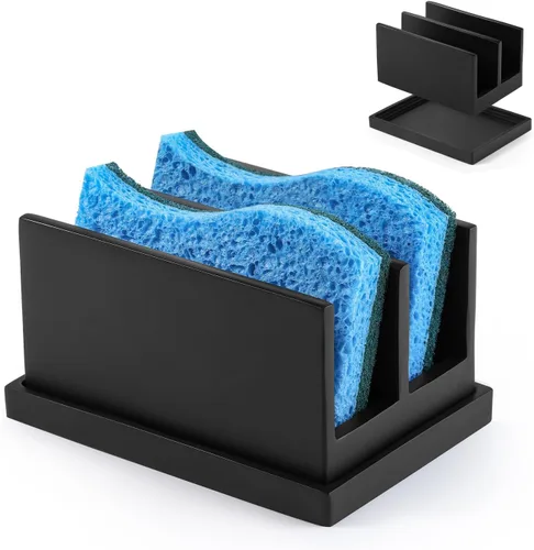 Vista 8 de Luxspire Soporte para esponja de cocina, soporte para esponja de platos con bandeja de drenaje, soporte de esponja de mármol para fregadero