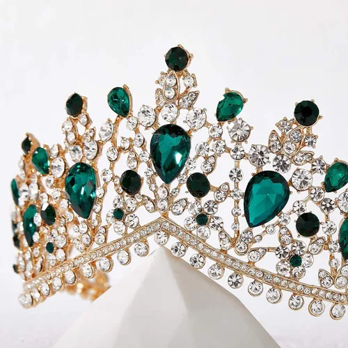 Vista 8 de SWEETV Corona de boda barroca para novia, paquete de 3 aretes de tiara, juego de joyería de novia, fiesta de disfraces de cristal, joyería