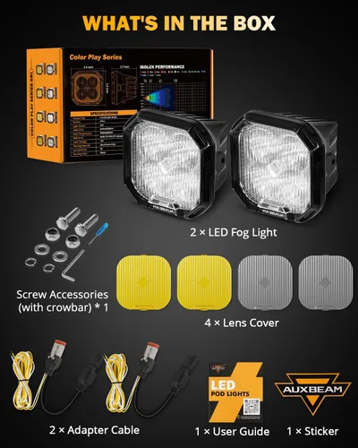 Vista 3 de Auxbeam Color Play Series SAE - Luces antiniebla LED de 3 pulgadas con DRL blanco y señal de giro para Ford Honda, Nissan, Subaru, Acura, Lexus