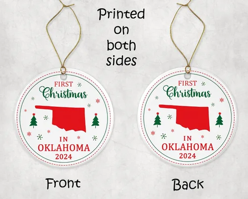 Vista 3 de Adorno de la primera Navidad en Oklahoma 2023 – Decoración colgante de árbol para amantes de la celebración de Navidad – Regalo de festival