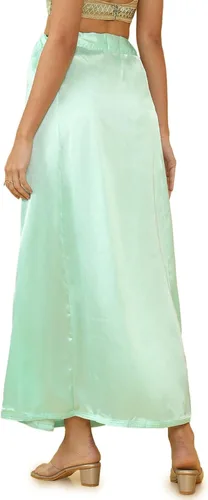 Vista 2 de Enagua de sari indio con cintura ajustable cosida de seda satinada para mujer (talla única)