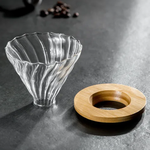 Vista 4 de Juego de Cafetera de Goteo – Jarra de Café con Asa de Bambú, Gotero de Café de Vidrio y 100 Filtros, Capacidad de 20oz/600ml