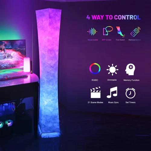 Vista 2 de LEONC RGB+CCT Lámpara de pie inteligente, 61 pulgadas, 1800 lm, control 61 pulgadas (RGB/remoto/Wifi/APP)