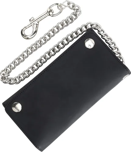 Vista 4 de Cartera de cuero de vaca de estilo largo vintage con bloqueo RFID para hombre, con cadena para tarjeteros, fabricada en Estados Unidos