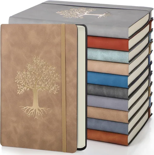 Vista 8 de Dispowreath Paquete de 10 cuadernos rayados de cuero A5 de tapa dura para escribir, 200 páginas, 10 colores, bloc de notas para viajes, trabajo