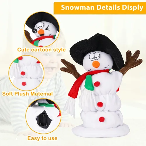 Vista 3 de Muñeco de nieve navideño bailando Papá Noel cantando y bailando, juguetes de peluche animados, 6 canciones navideñas en inglés