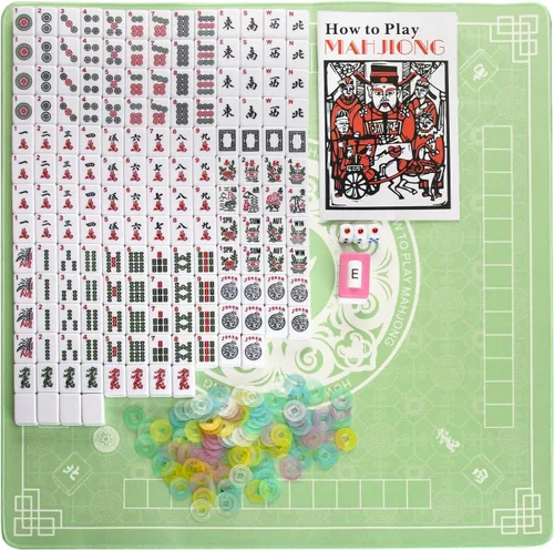 Vista 9 de American Mahjong Set con alfombrilla y bastidores, 166 azulejos