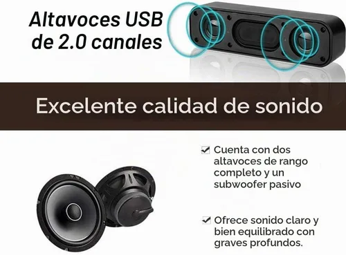 Vista 3 de Altavoz USB para computadora de escritorio, barra de sonido portátil Mini Negro