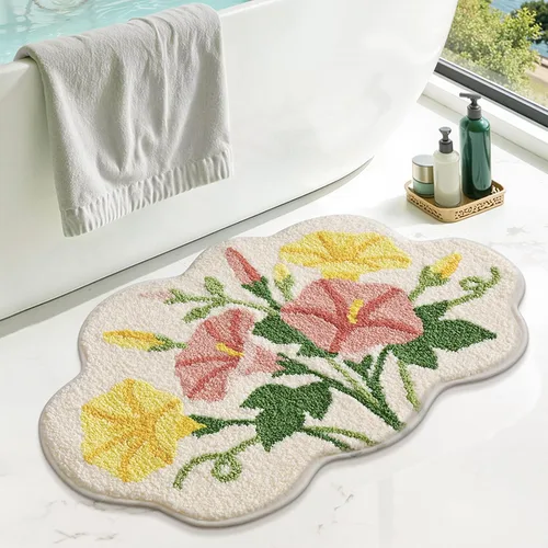 Vista 10 de Tapete de baño con diseño floral, suave, antideslizante, con patrón de flores coloridas, alfombra de baño de microfibra ultra absorbente, lavable a