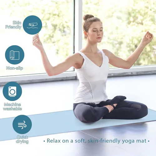 Vista 5 de Peryiter Pack de 2 toallas de yoga caliente de 72 x 24" con puntos de agarre, toallas de fibra adhesiva antideslizantes para yoga caliente, cubierta
