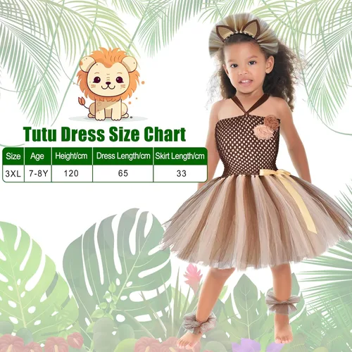 Vista 4 de Suhine 4 piezas de disfraz de león de Halloween para niños, cosplay, tutú de león con temática de selva con orejas para cumpleaños, Halloween