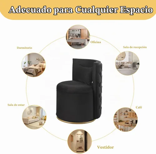 Vista 7 de Silla de acento giratoria, sofá redondo de terciopelo de almacenamiento, silla tapizada con barril moderno para guardería, sala de estar, hotel