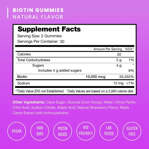 Vista 3 de NutraChamps Gomitas de Biotina 10000mcg [Alta Potencia] para Cabello Saludable, Piel y Uñas, Vitaminas para Mujeres, Hombres y Niños - 5000mcg