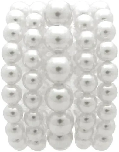 Vista 7 de BA UNIQUE FASHION Conjunto de 5 pulseras elásticas de perlas simuladas para mujer