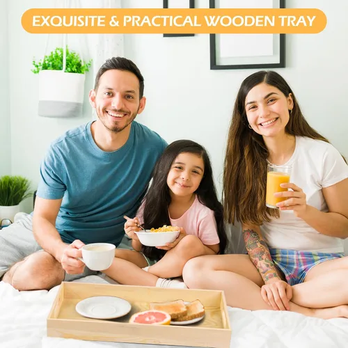 Vista 6 de Aodaer 7 bandejas de madera, bandejas de madera anidadas para servir, bandeja rectangular de madera con asas para cocina, fiesta, cena, aperitivos