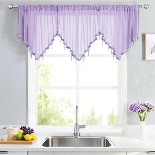 Vista 12 de WUBODTI Cortinas transparentes con cenefa con cuentas negras para ventanas, 1 unidad, cenefas de cortina semitransparentes para dormitorio y cocina
