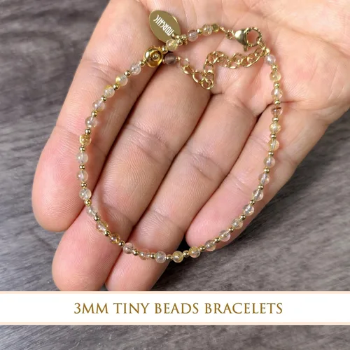 Vista 5 de Morchic - Pulsera ajustable de pulgadas para mujer, con mini cuentas de gemas naturales, serie de dijes de gemas de energía, regalo de cumpleaños