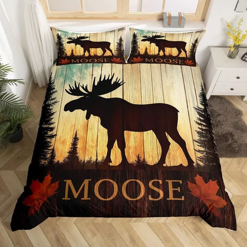 Vista 19 de Funda de edredón de ciervos de alce, juego de ropa de cama de animales del bosque, decoración rústica de granja, funda de edredón individual