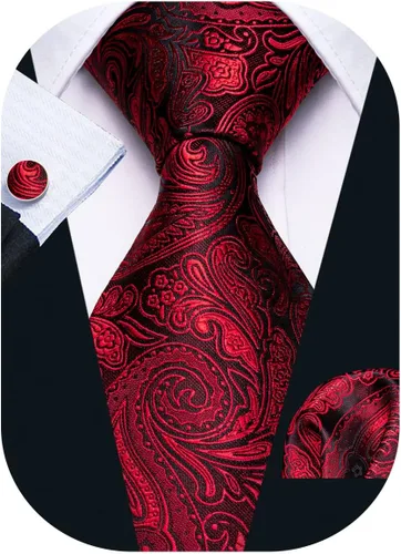 Vista 110 de Barry.Wang - Juego de corbata de seda para hombre, diseño de cachemira, pañuelo y gemelos de bolsillo